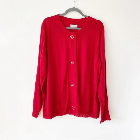 Avenue Bright Red Cardigan Sweater Size 18/20 Sparkles Rhinestones New - Picture 8 of 8